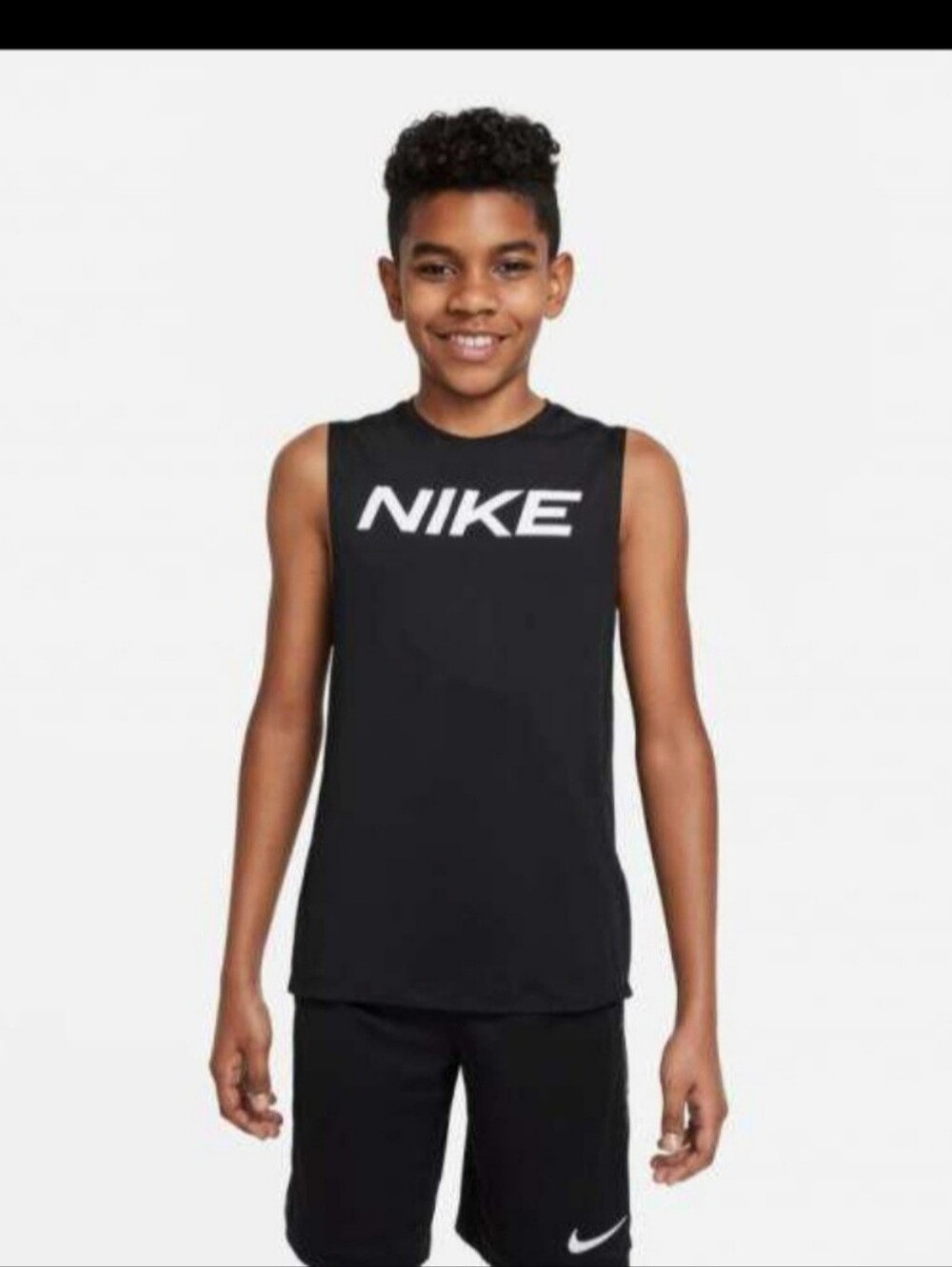 New Nike Pro Kids large slim fit Sleeveless Tank top Black & white